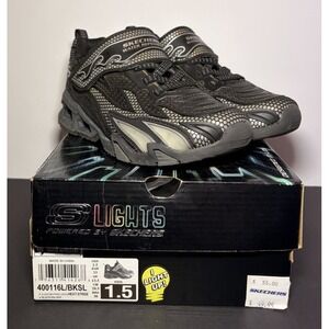Skechers Boys S-Lights Hydro Heat Stride 400116L‎ Black Silver Sneakers 1.5Y
